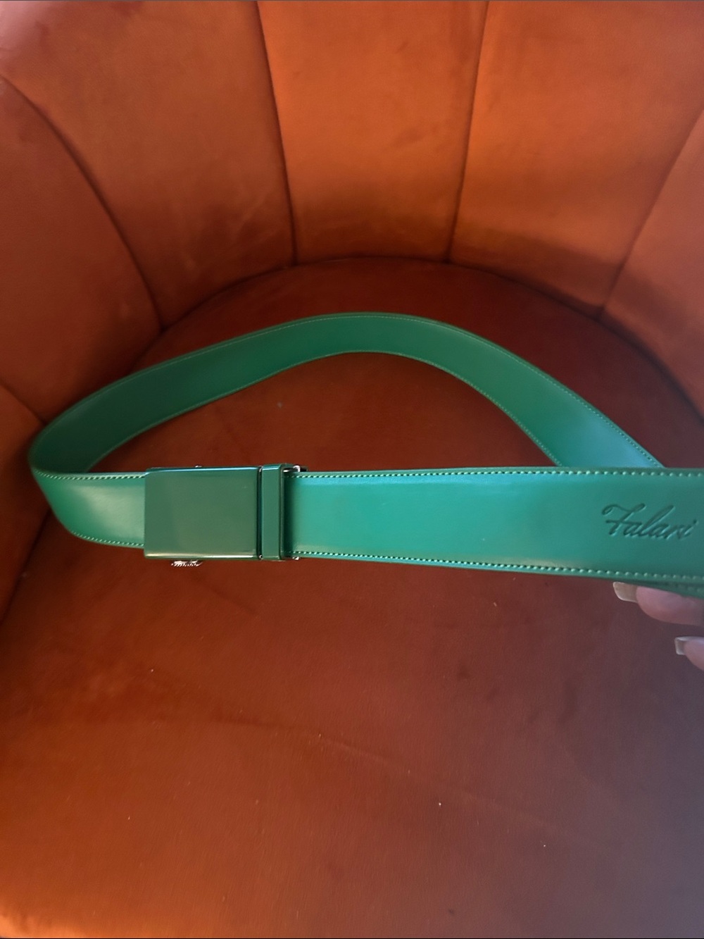 Green Leather Dress Belt with Matching Buckle
